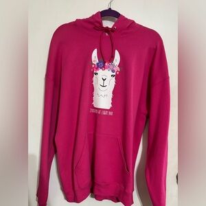 Jerzees NuBlend Bright Pink Fleece Hoodie Llama ZooTampa Lowry Park XL